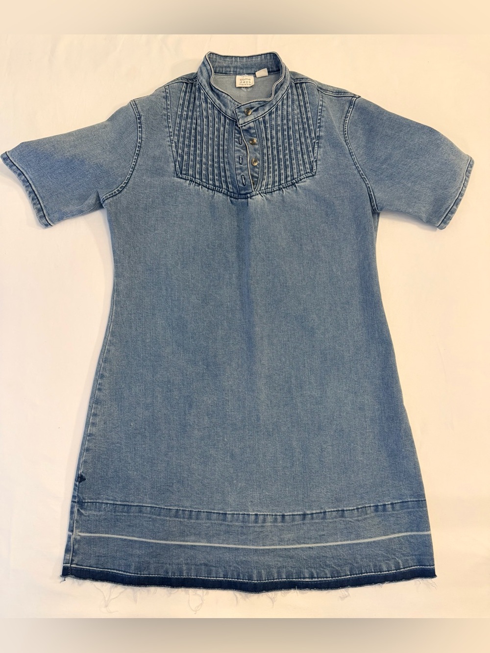 Some Days Lovin’ Blue Jean Denim Rouched Top Dress with Stretch, Size Medium